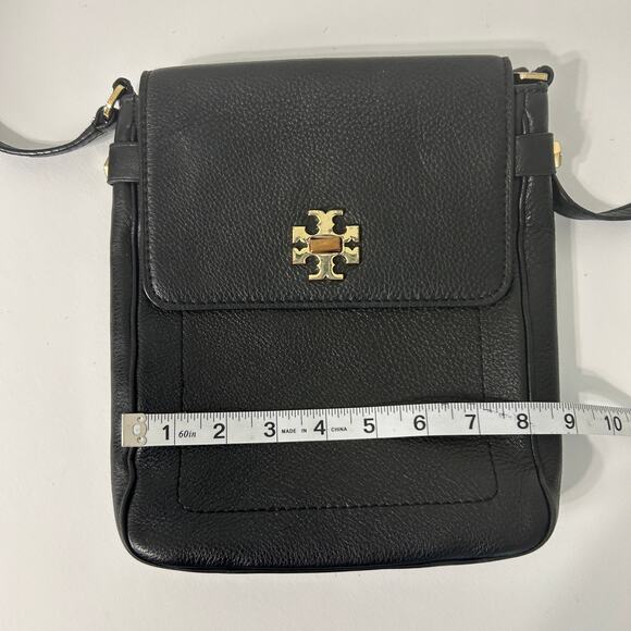 Tory Burch Black Pebbled Leather Crossbody Bag Gold Hardware FLAW Flap Turnlock - Picture 14 of 16